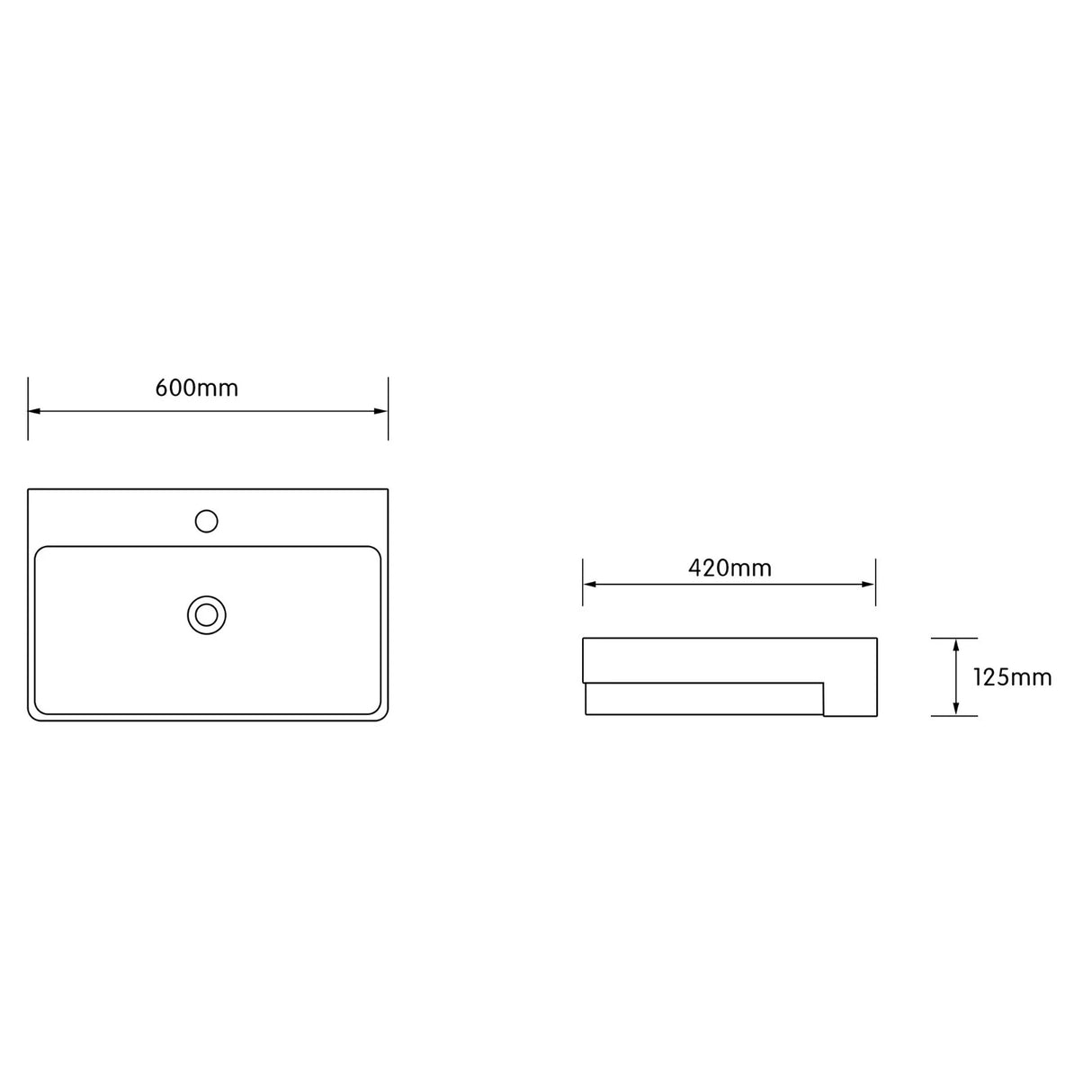 glasvilla Waschbecken Aufsatzwaschbecken Keramik Rechteckig Waschplatz 1 Armaturenloch Weiß Brüssel702