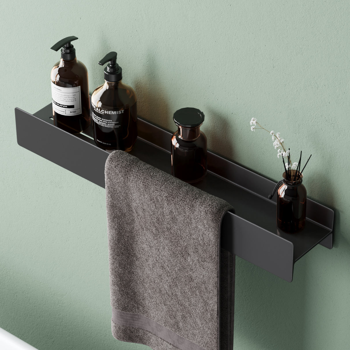 glasvilla Mensola da Parete Multifunzionale, Mensola per Doccia in Lega di Alluminio-Magnesio con Strato Antiruggine Mensola da Appendere per Bagno e Cucina, Rimovibile, Reglo-03