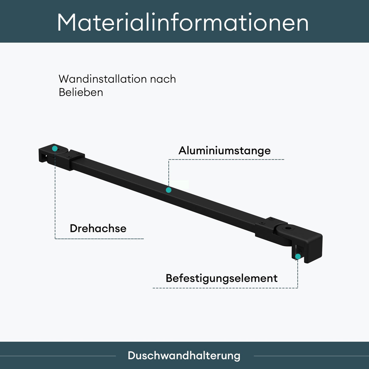glasvilla Haltestange Duschwand Duschabtrennung Duschglaswand | Stabilisator für Walk in Dusche | um 180°schwenkbar für 6-10 mm Glasstärke