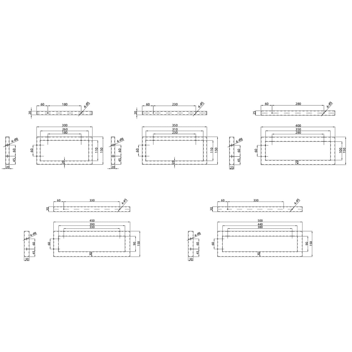 glasvilla Design Wandkonsole aus Edelstahl Waschtisch Halterung 2 Stück WH01