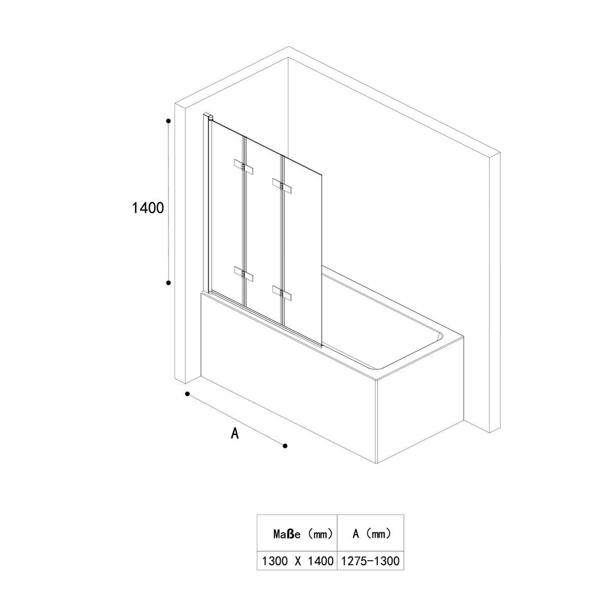 glasvilla Duschwand für Badewanne Badewannenwand faltbar 180° Sicherheitsglas mit NANO 120x140cm Badewannentrennwand Badewannenaufsatz Cortona1408