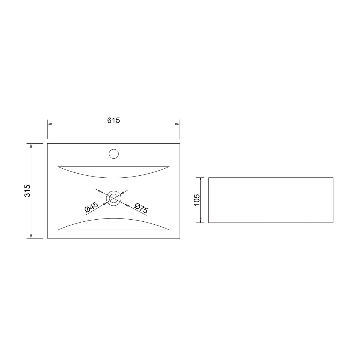 glasvilla Lavabo Suspendido sobre Encimera Baño | Rectangular | Blanco Brillante | 62x32x12cm | Cerámica | 1 Orificio para Grifo Brüssel118G