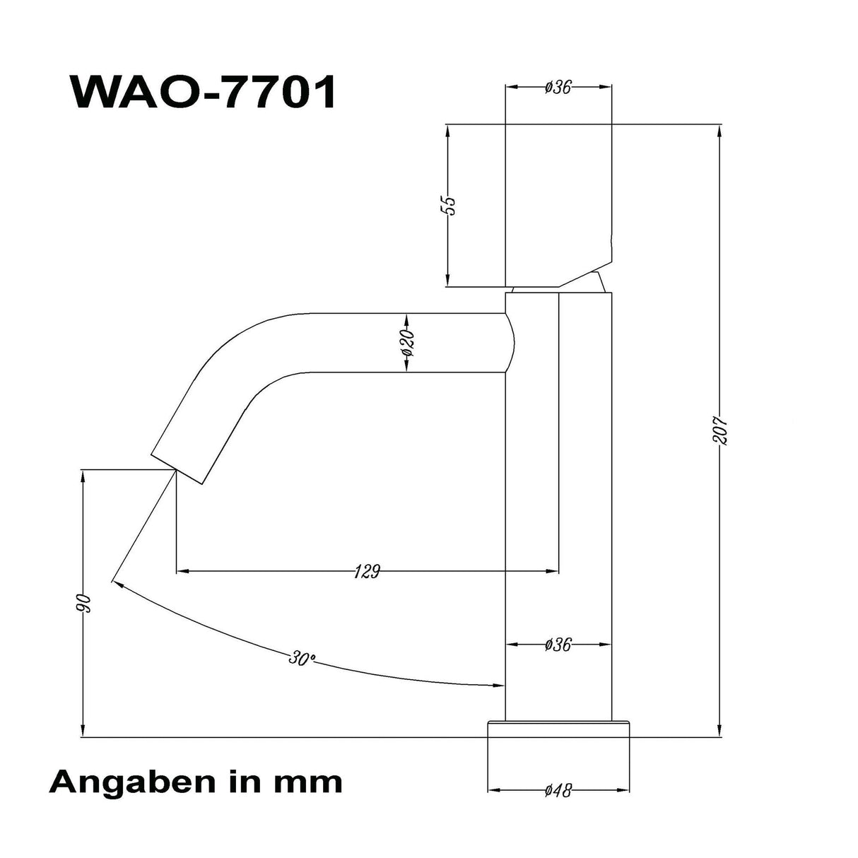 glasvilla Armatur Wasserhahn Bad Waschbeckenarmatur Badinstallationen Einhebelmischer WAO-7701