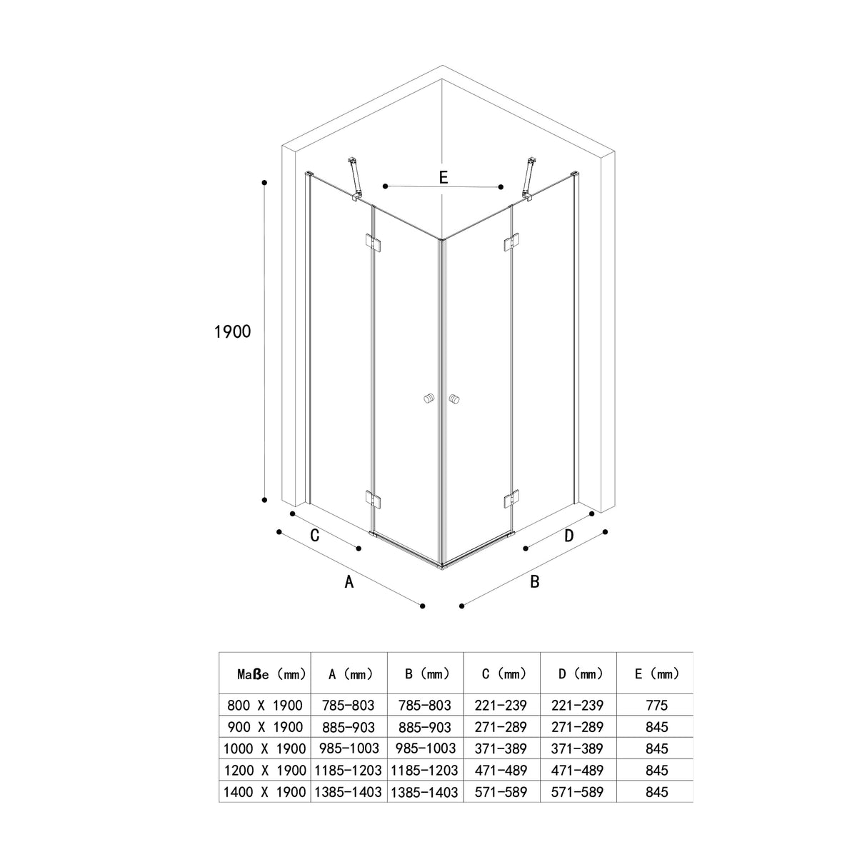 glasvilla Eckeinstieg Duschkabine Duschabtrennung Klarglas 6mm ESG-Sicherheitsglas & Lotuseffekt 2 Pendeltüren R01k