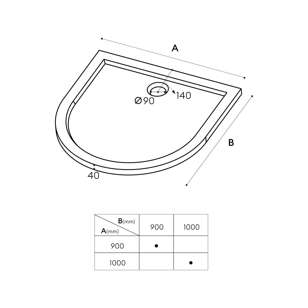 glasvilla Duschtasse Duschwanne aus Acryl Form: Halbkreis Faro4