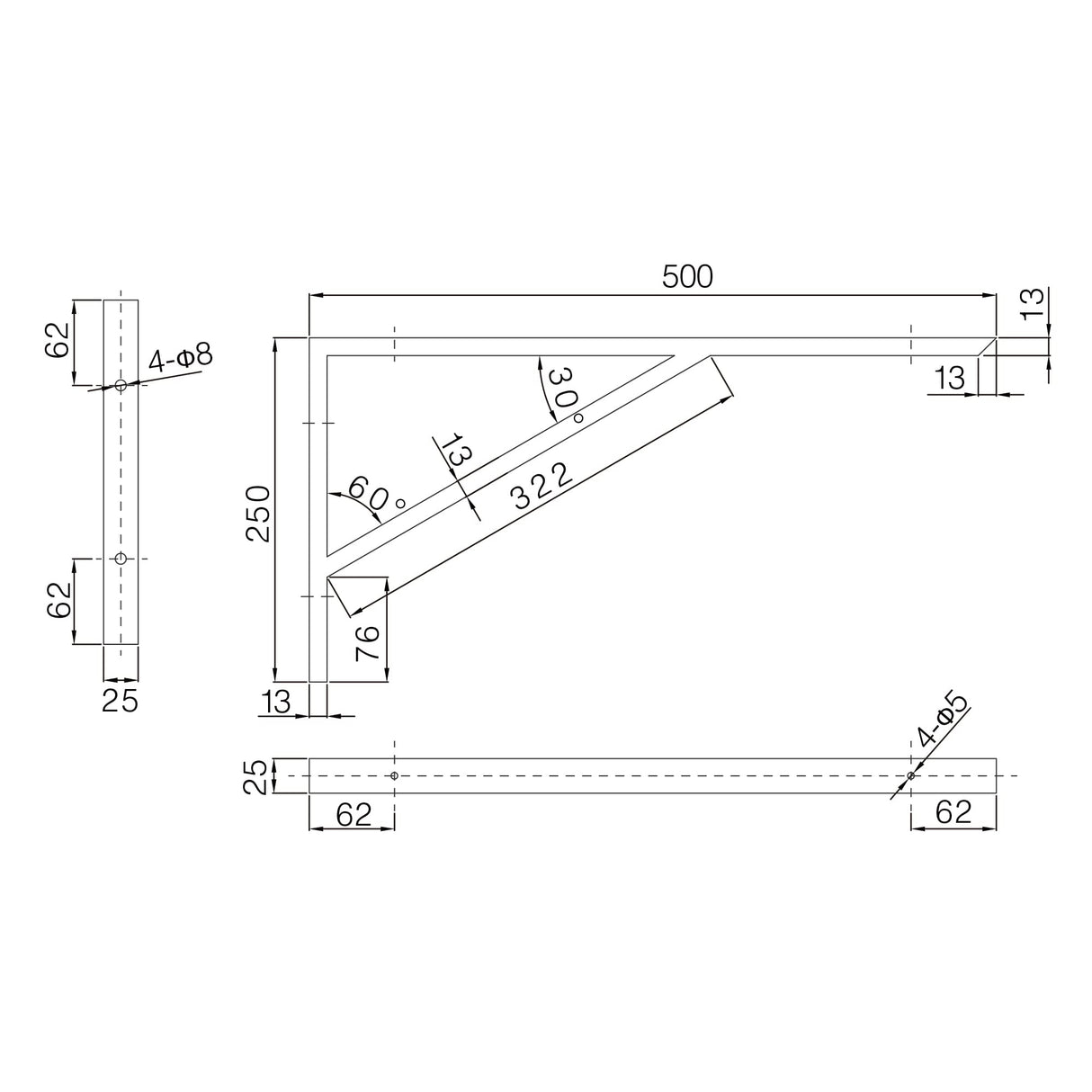 glasvilla Design Wandkonsole aus Edelstahl Waschtisch Halterung WH02