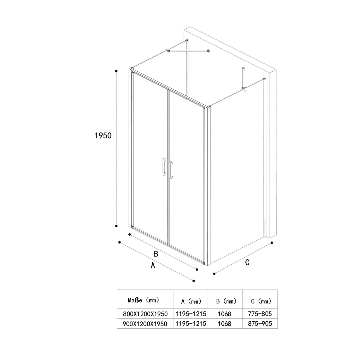 glasvilla Duschabtrennung Duschkabine Aluminiumrahmen ESG-Sicherheitsglas Klarglas Doppeltüre Ravenna50K