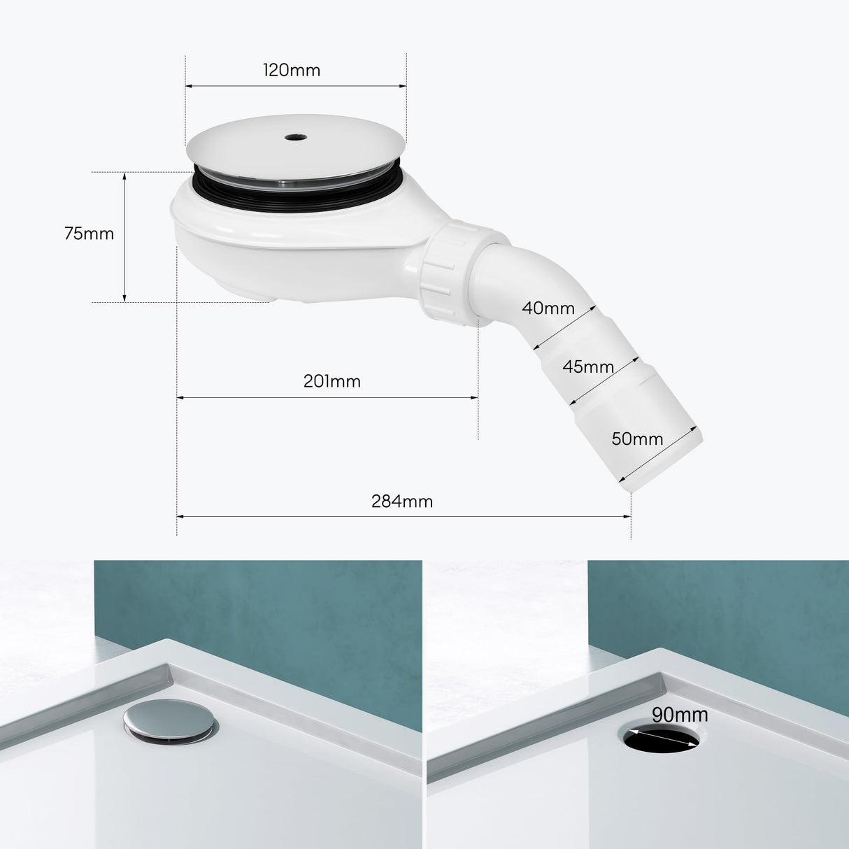 glasvilla Dusche Ablaufgarnitur für Duschwanne Duschtasse Abfluss Ablauf Siphon
