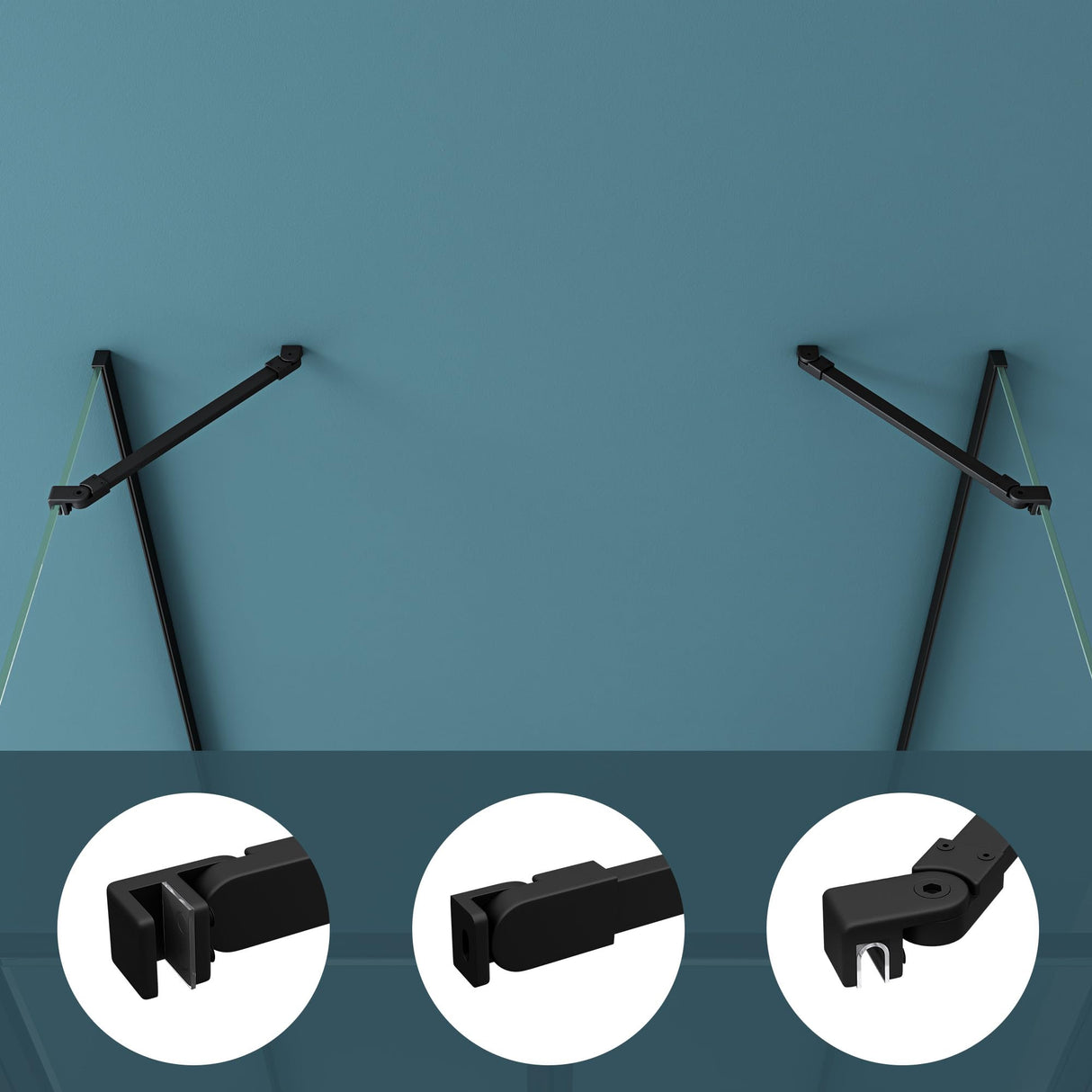 glasvilla Haltestange Duschwand Duschabtrennung Duschglaswand | Stabilisator für Walk in Dusche | um 180°schwenkbar für 6-10 mm Glasstärke