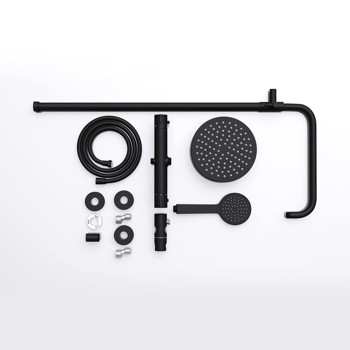 glasvilla Wassersparende Regendusche Wellness-Duschsystem schwarz matt mit rundem Duschkopf (Ø 20cm) Dusch-Set mit Handbrause & Einhebelmischer in zeitloser Optik