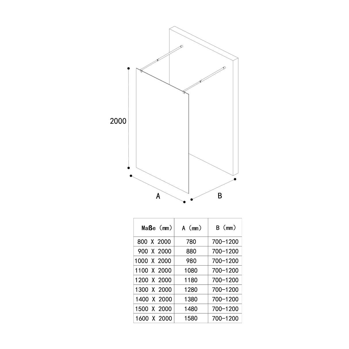 glasvilla Duschwand für Dusche Duschabtrennung Walk-In ESG-Sicherheitsglas 10mm NANO Glas BRAM1 & BRAM3 Bremen2VS