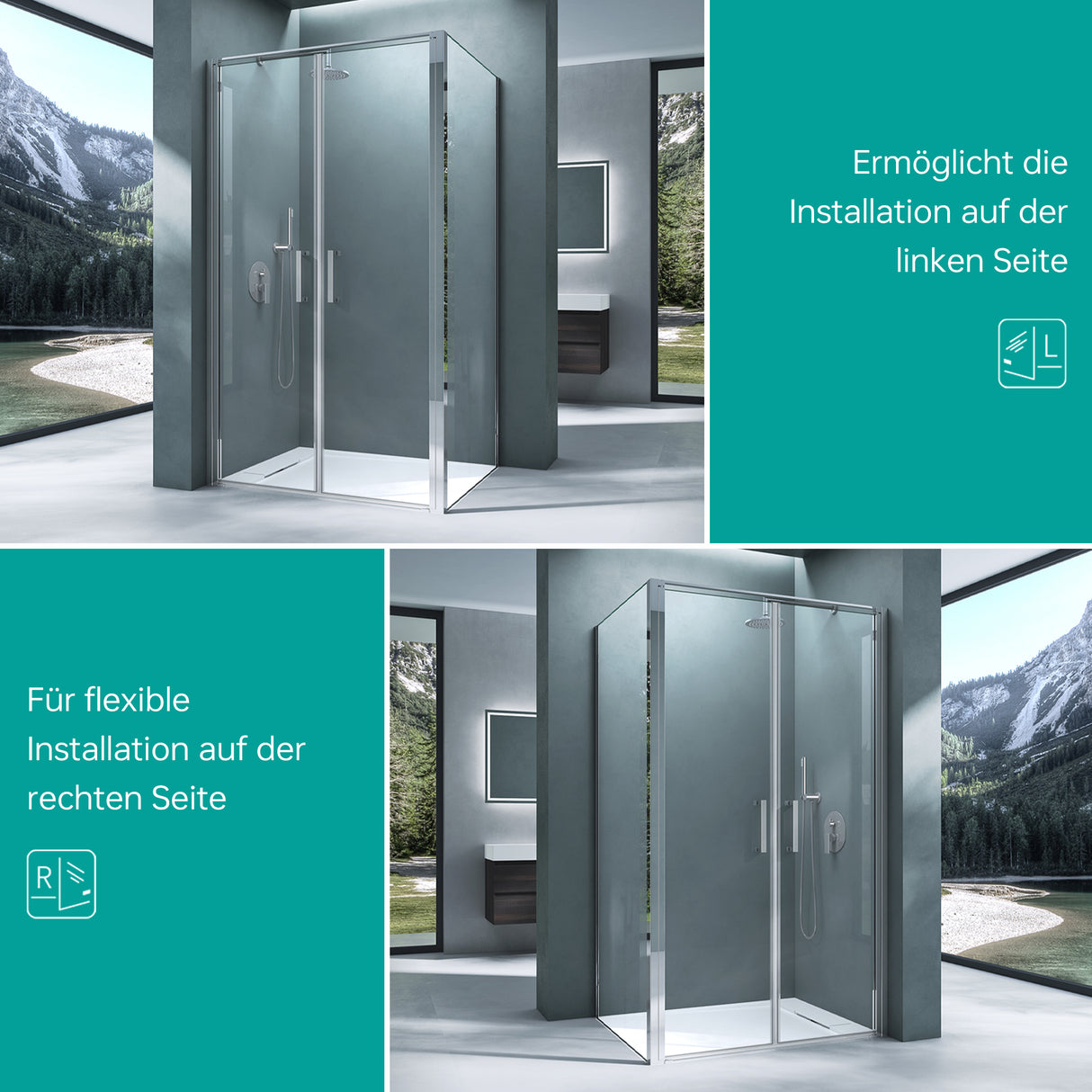 glasvilla Duschkabine Chrom und Schwarz Duschabtrennung mit Drehtür Hebe-Senk-Mechanismus 8mm ESG-Sicherheitsglas Nano-Beschichtung Ravenna66K