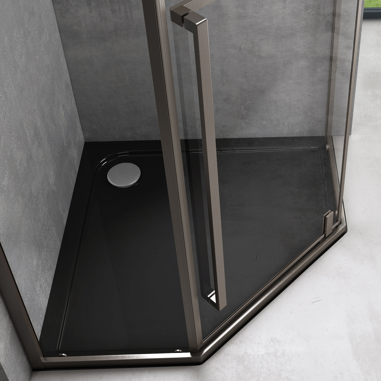 glasvilla Fünfeck-Duschkabine Echtglas 8mm ESG-Sicherheitsglas Edelstahl-Türrahmen Duschabtrennung ebenerdige Montage Ravenna68K