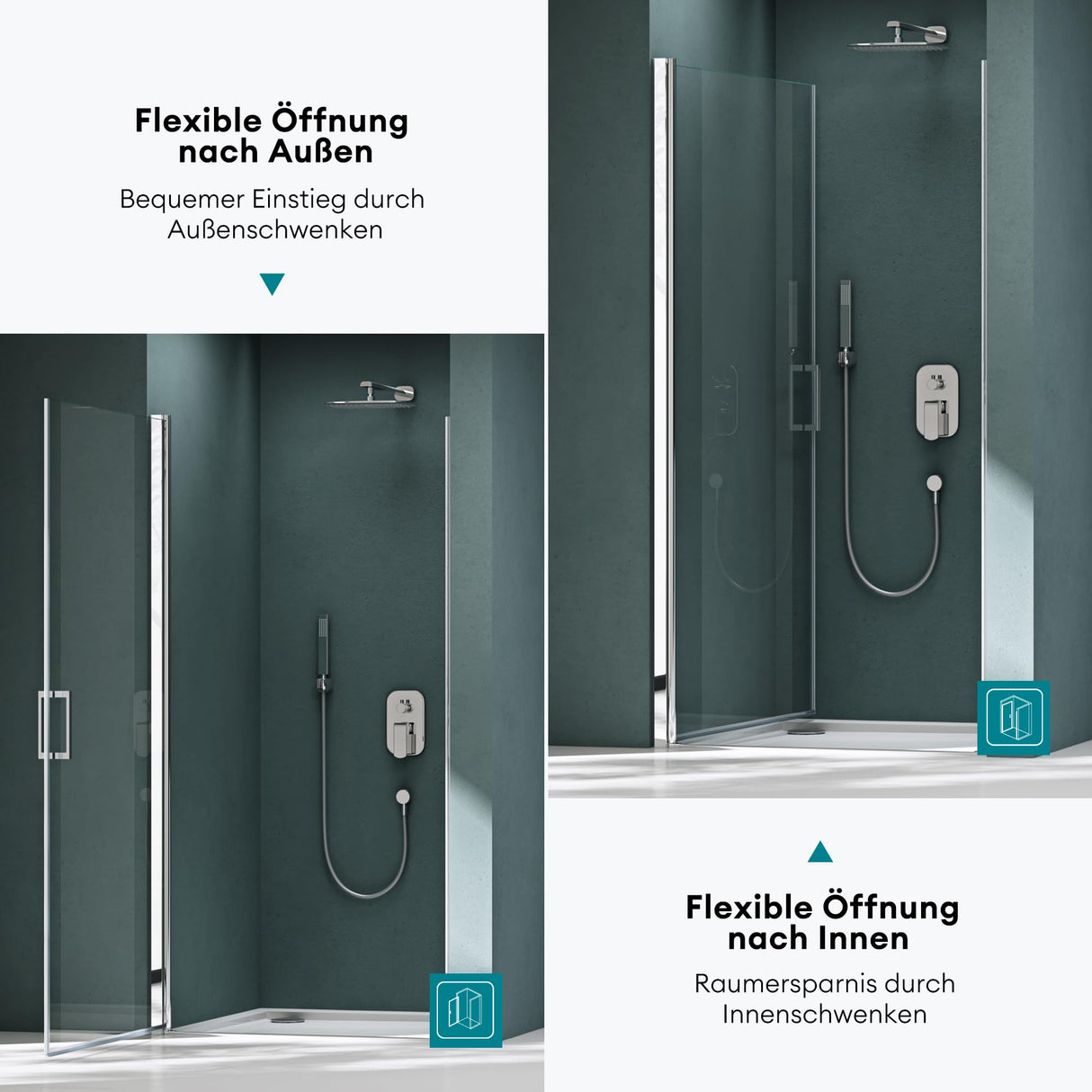 glasvilla Duschtür Nischentür Dusche Duschabtrennung Duschkabine Schwingtür 180° ESG-Sicherheitsglas mit Hebe- und Senkmechanismus Klarglas und Satiniert Streifen Teramo24K+MS D Neu