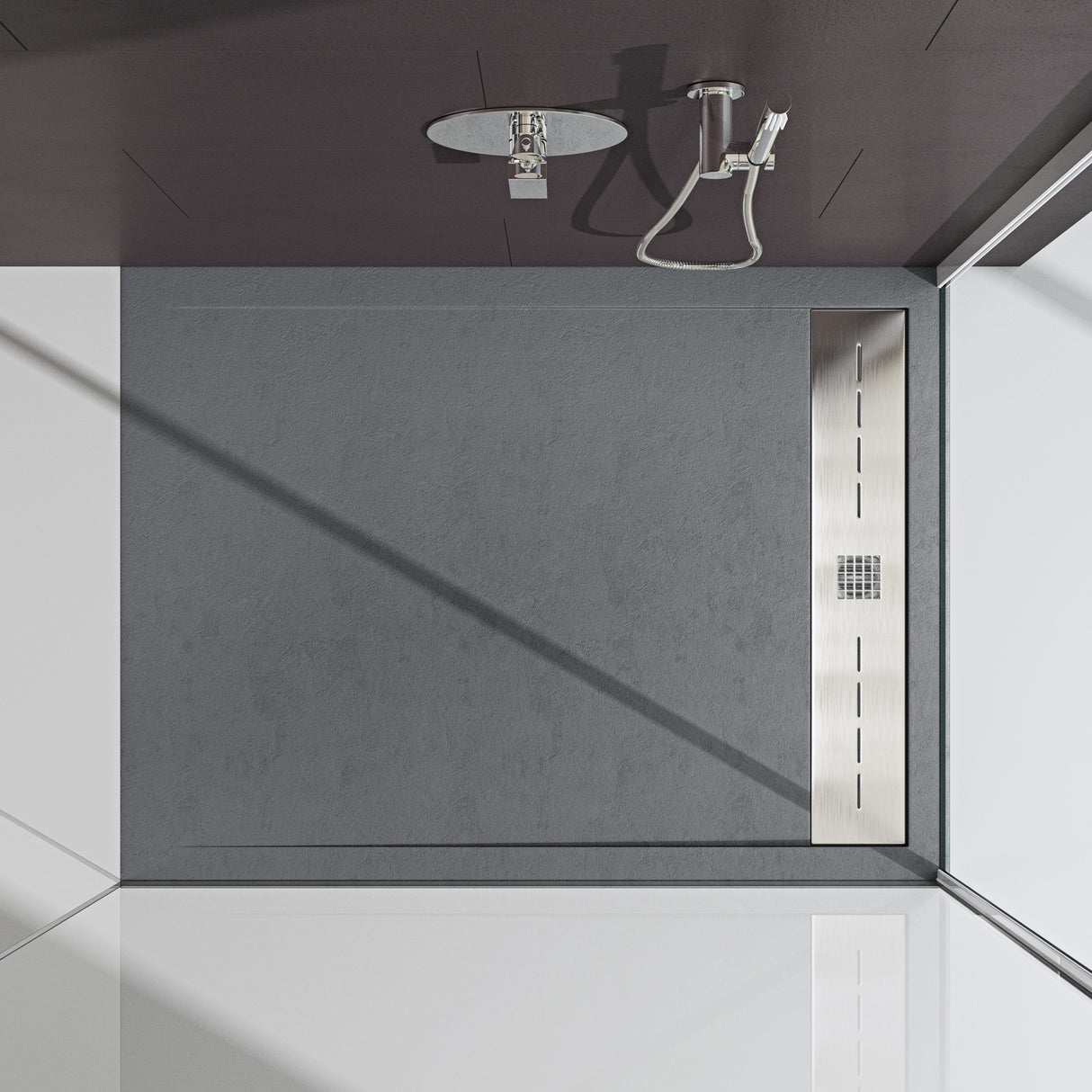 glasvilla Duschwanne Duschtasse für Duschkabine flach Rechteckig Beton-Grau aus hochwertigem Mineralguss Corvus