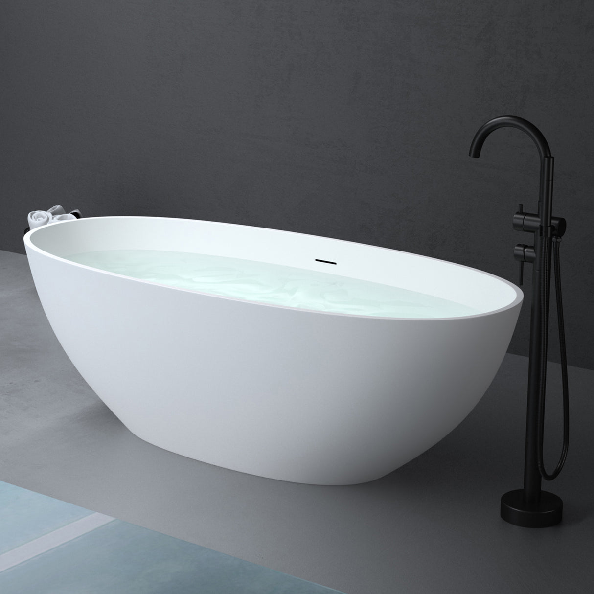 glasvilla Freistehende Badewanne Weiß matt Mineralguss Standbadewanne inkl. Nano-Versiegelung