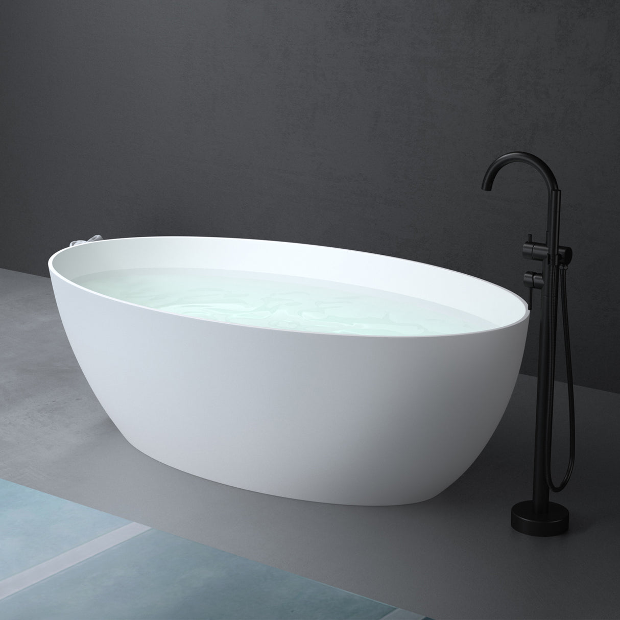 glasvilla Freistehende Badewanne Weiß matt Mineralguss Standbadewanne inkl. Nano-Versiegelung