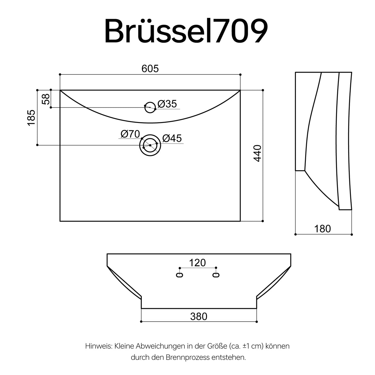glasvilla Waschbecken Aufsatzwaschbecken Hängewaschbecken BTH: 60x44x18cm Weiß aus Keramik inkl. Nano-Beschichtung Brüssel709