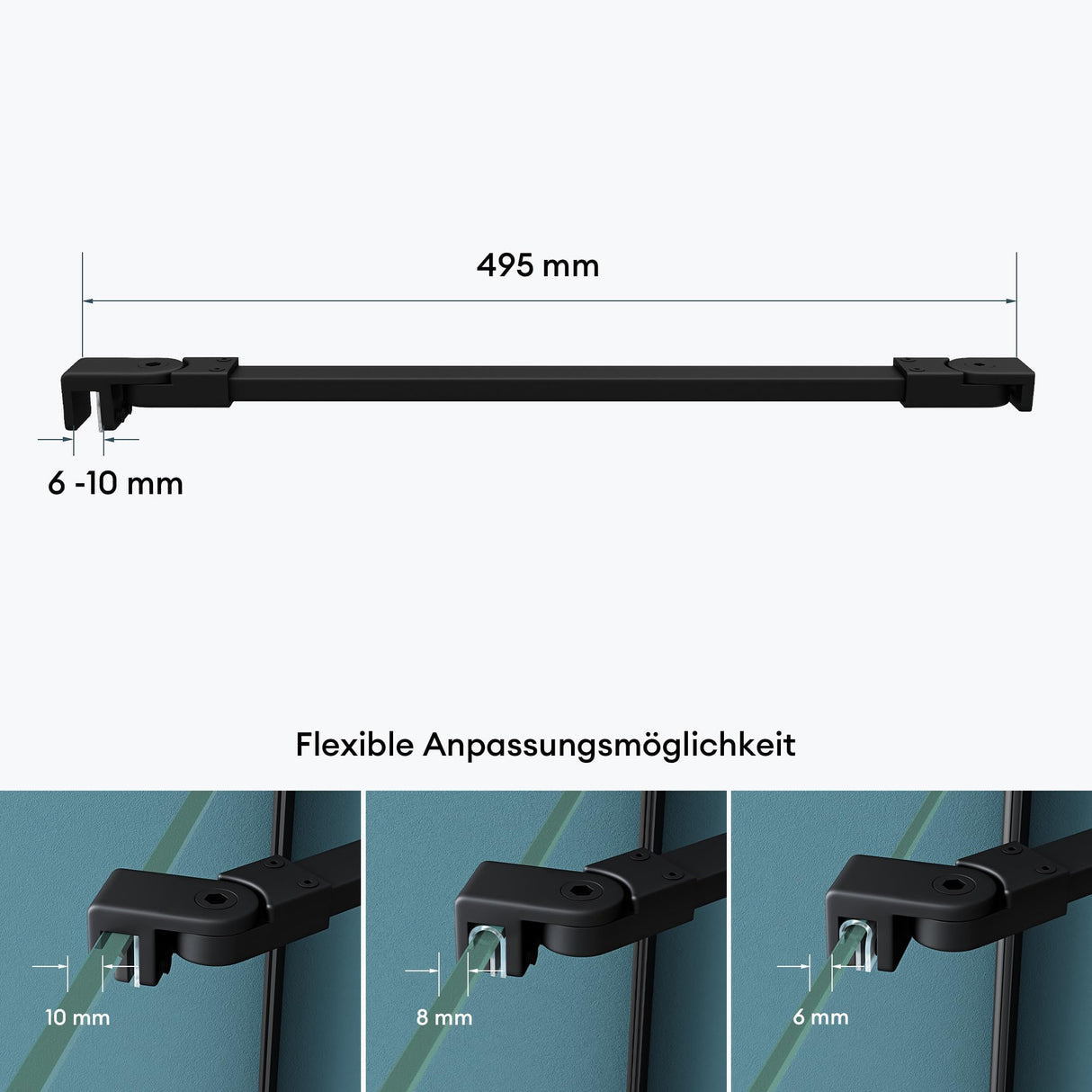 glasvilla Haltestange Duschwand Duschabtrennung Duschglaswand | Stabilisator für Walk in Dusche | um 180°schwenkbar für 6-10 mm Glasstärke