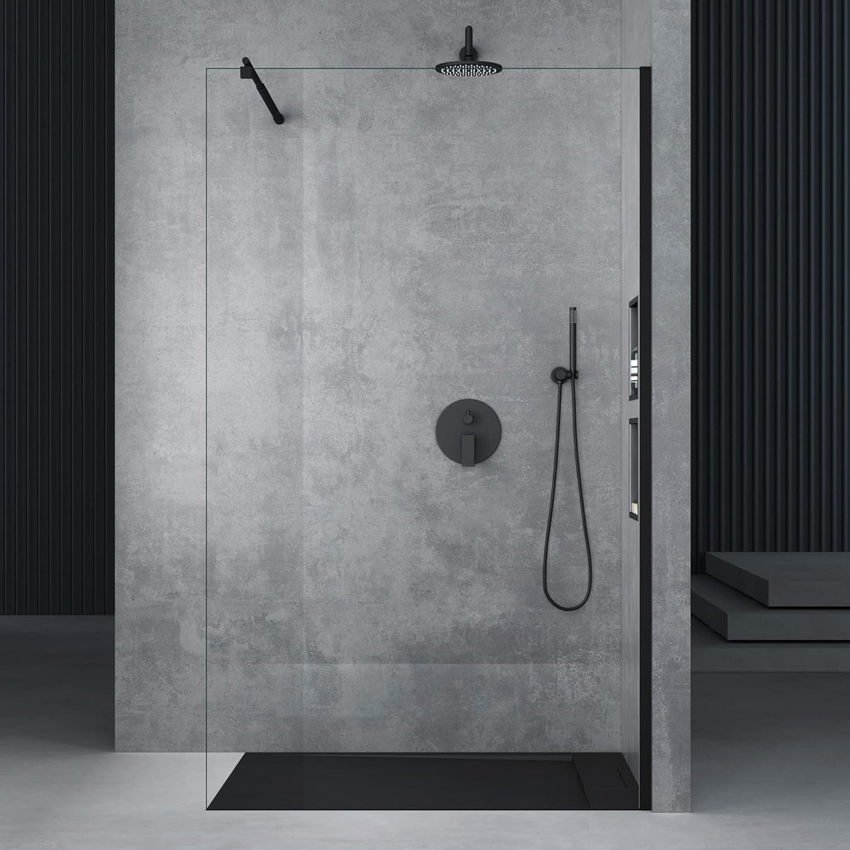 glasvilla Duschwand für Dusche Duschabtrennung Walk-In ESG-Sicherheitsglas 8mm NANO Glas BRAM1&BRAM3 Bremen1 Schwarz