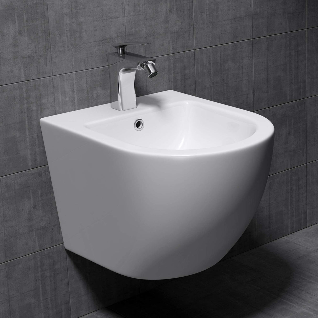 glasvilla Hänge-Bidet Weiß 48,5x36x36cm aus Keramik 1-Hahnloch schmutzabweisende Oberfläche Düren179