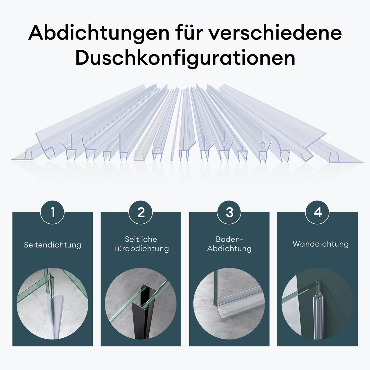 glasvilla Duschdichtung Duschlippe | Duschtürdichtung 6mm - 8mm Glasstärke | Ersatzdichtung Duschtür Duschwand gerade