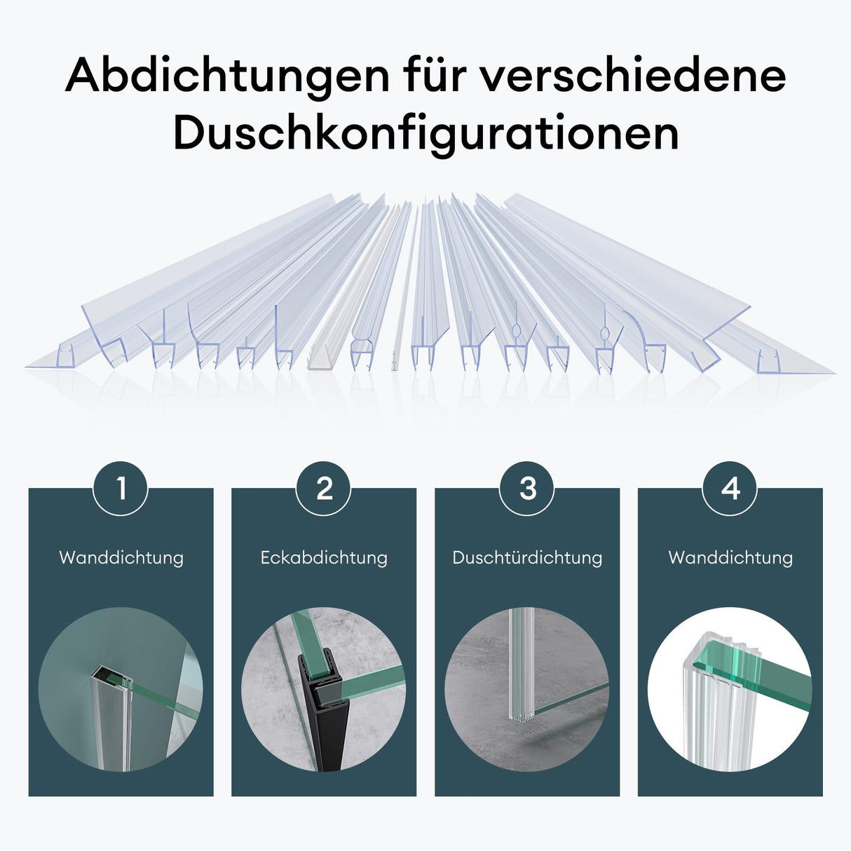 glasvilla Duschdichtung Dichtung Dusche Glastür für 6mm - 10mm Glasstärke Ersatzdichtung Duschwand Wanddichtung