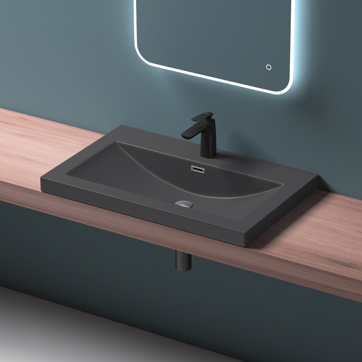 glasvilla Waschbecken Einbauwaschbecken Waschschale Waschtisch Mineralguss Rechteckig 1 Armaturenloch Überlauf-Funktion Col01