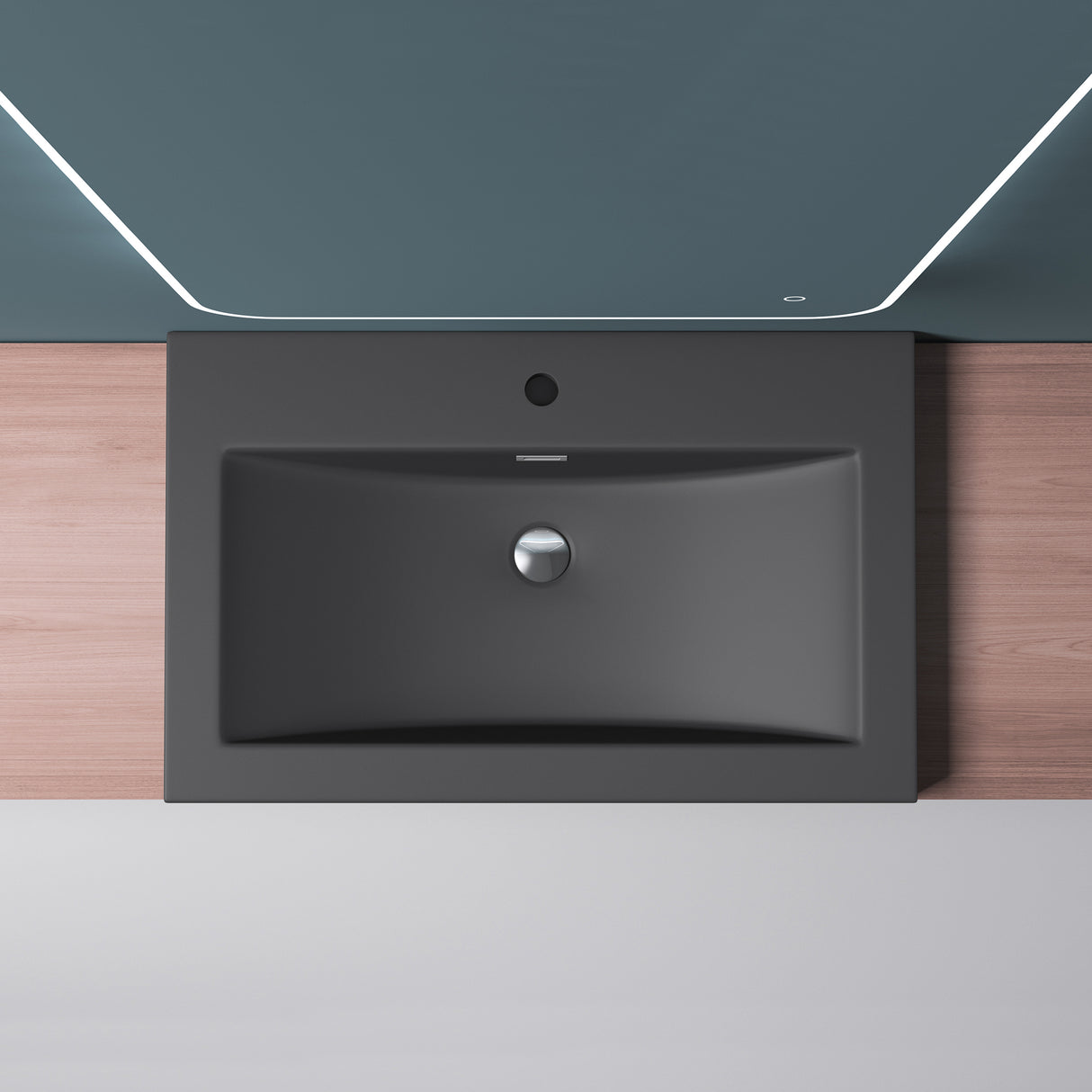 glasvilla Waschbecken Einbauwaschbecken Waschschale Waschtisch Mineralguss Rechteckig 1 Armaturenloch Überlauf-Funktion Col01