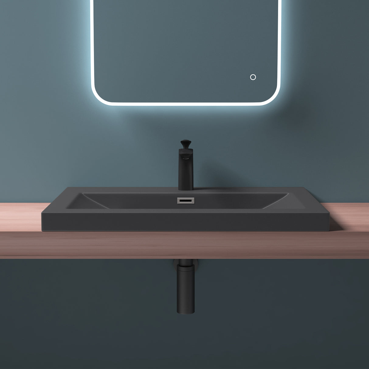 glasvilla Waschbecken Einbauwaschbecken Waschschale Waschtisch Mineralguss Rechteckig 1 Armaturenloch Überlauf-Funktion Col01