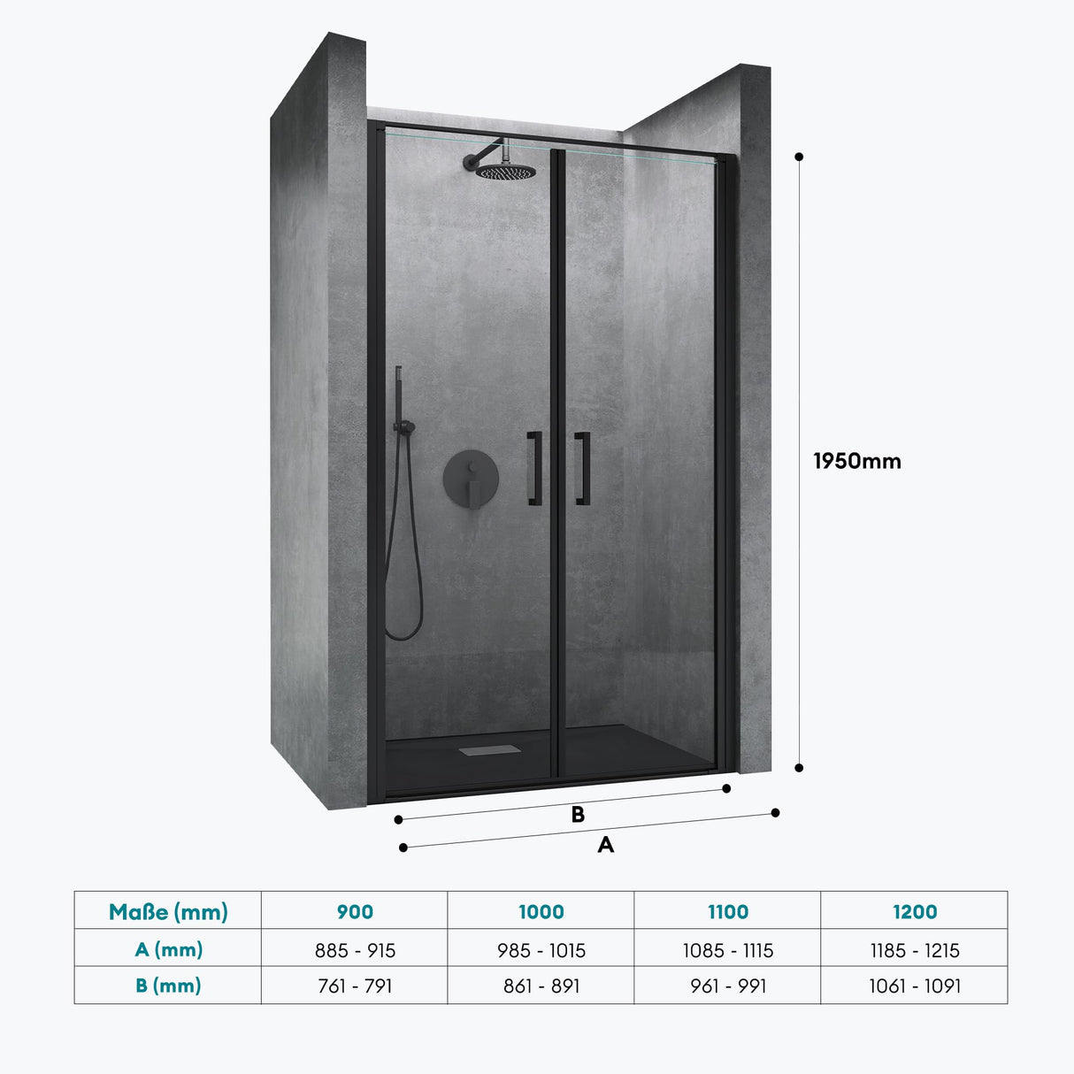 glasvilla Duschtür Nischentür dusche Duschabtrennung Chrom und Schwarz Duschkabine Schwingtür 180° Doppeltür 8mm ESG Nano-Beschichtung Klarglas mit Hebe- und Senkmechanismus Teramo66