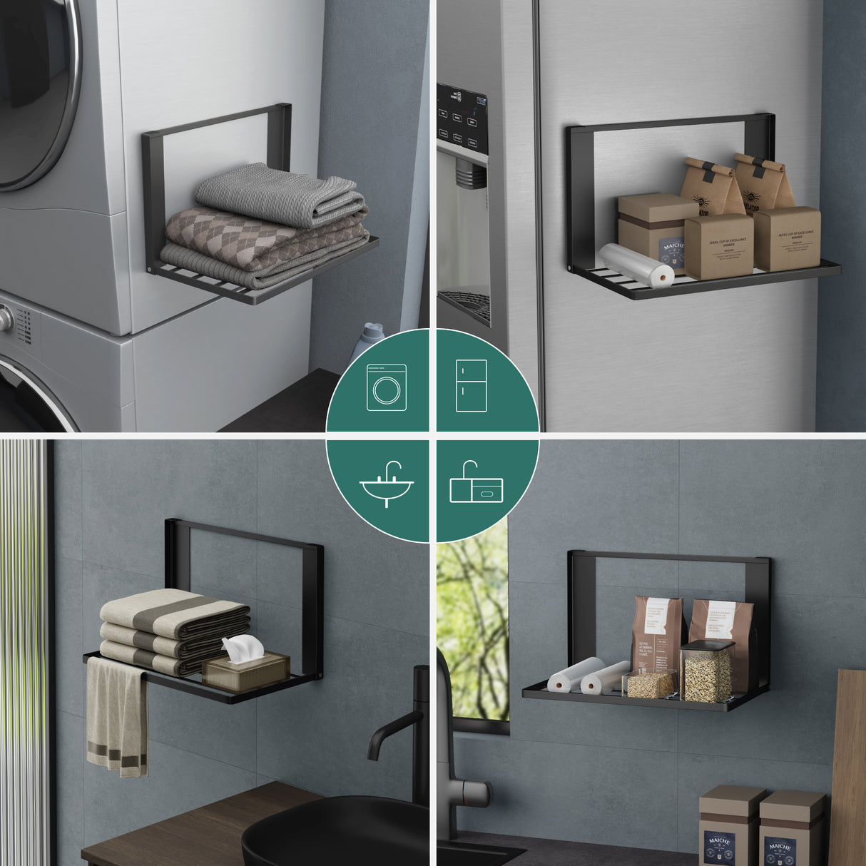 Porte-serviettes magnétique Glasvolla pour salle de bain, étagère pliable et murale sans perçage, 41 x 25 cm, multifonctionnel, pour réfrigérateur, salle de bain, cuisine - Folda-01