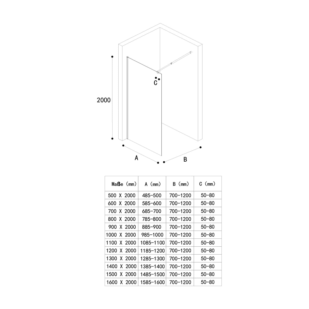glasvilla Duschwand für Dusche Duschabtrennung Walk-In ESG-Sicherheitsglas 10mm NANO Glas BRAM1&3 Bremen2BL