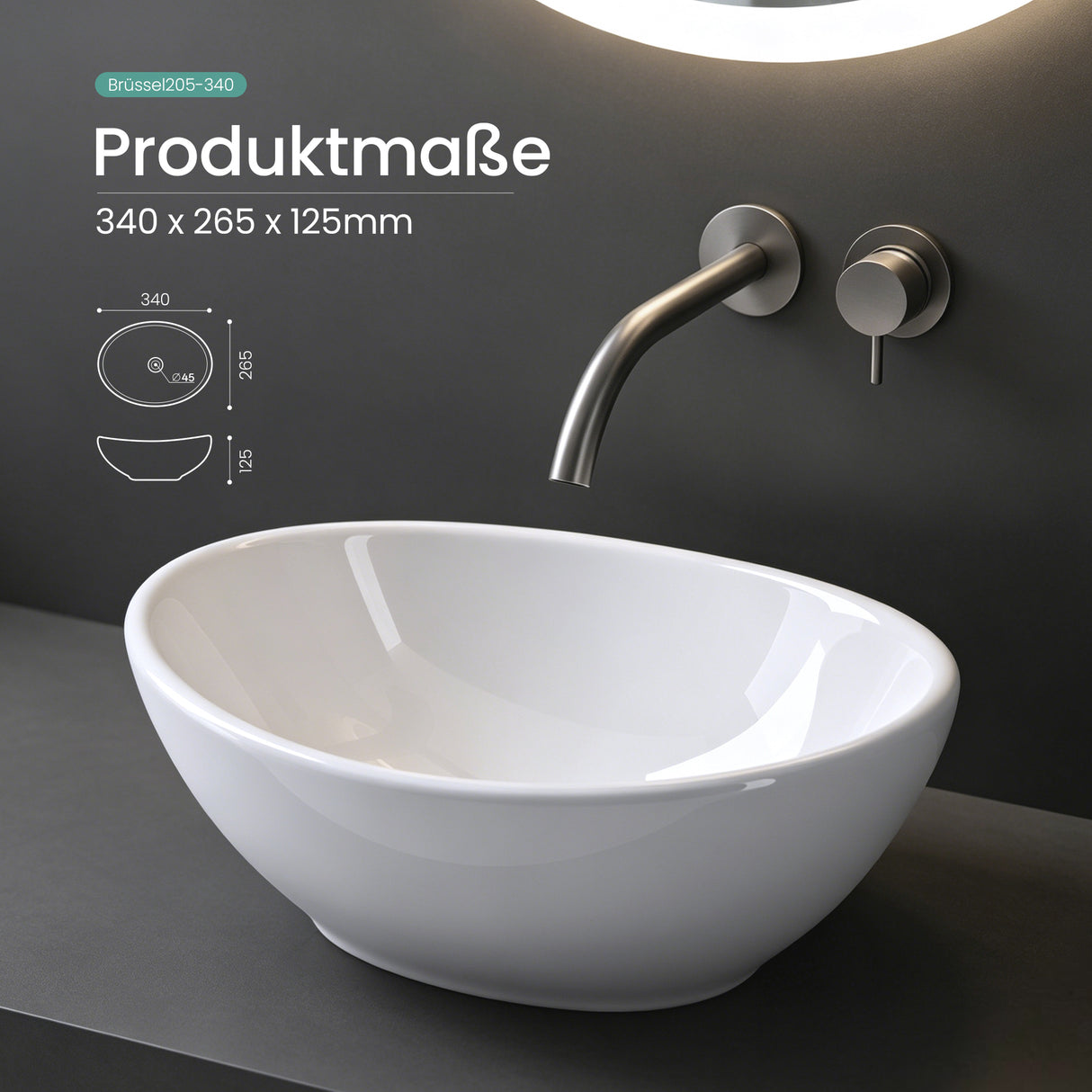 Lavabo de Encimera Glasvilla Brüssel205 Diseño Ovalado con Sellado Nano