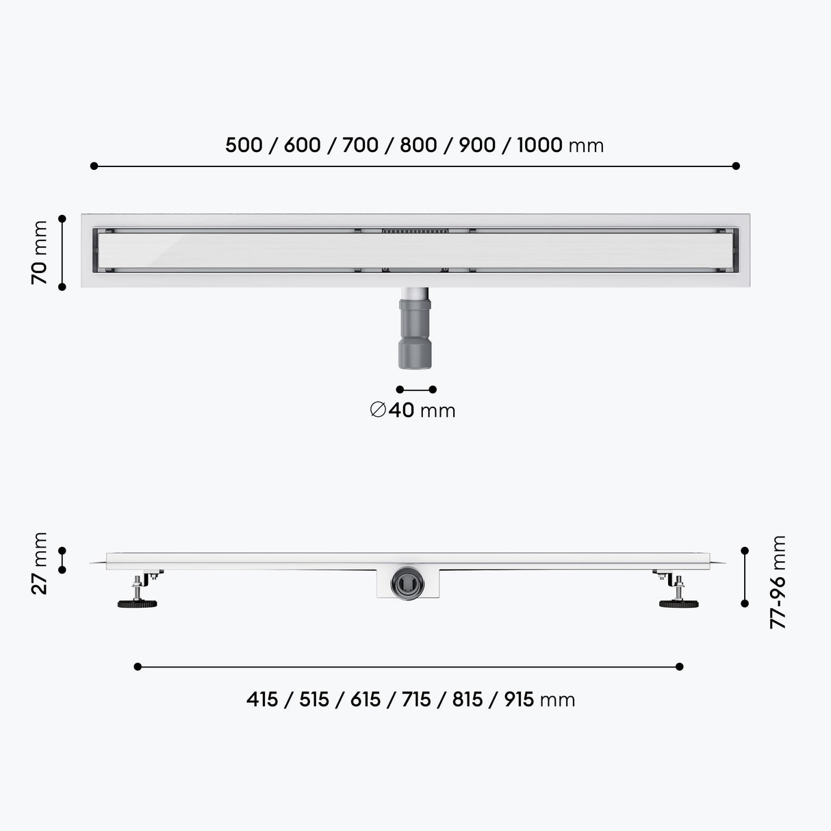 glasvilla Duschrinne Bodenablauf aus Edelstahl | Komplettset Ablaufrinne für Badezimmer | Befliesbar Wasserabfluss 35L/min | Haarsieb KE110