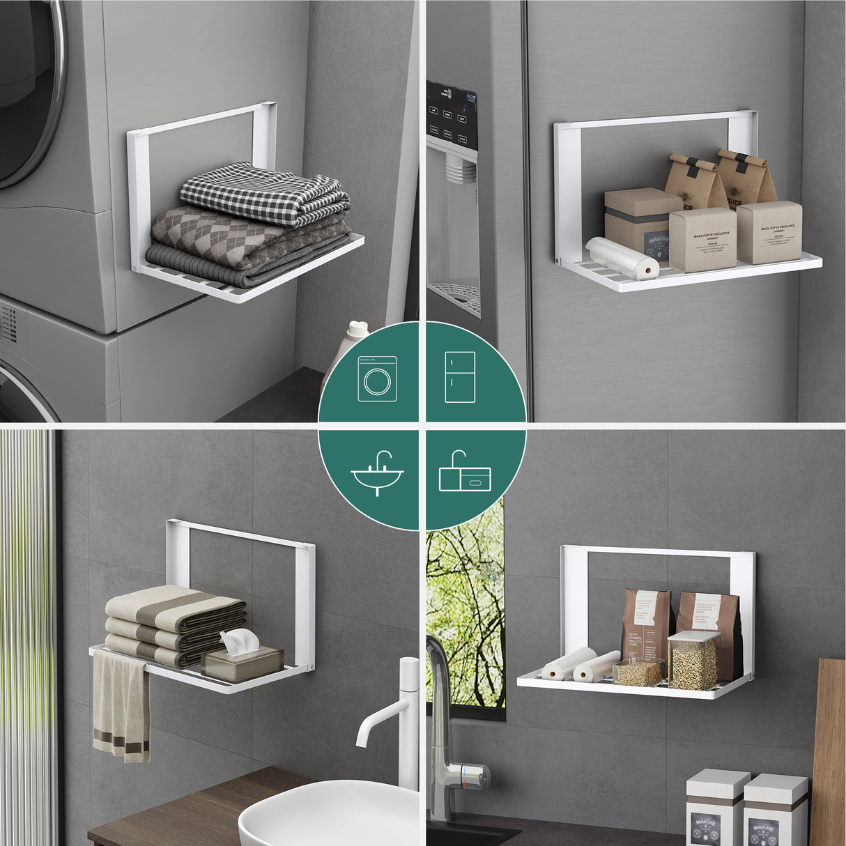 glasvolla Handtuchhalter Badetuchhalter Magnetische Regale für Waschmaschine Klappregal Wandregal ohne Bohren 41x25cm Multifunktionaler Regal für Kühlschrankseit, Bad, Küche Folda-01