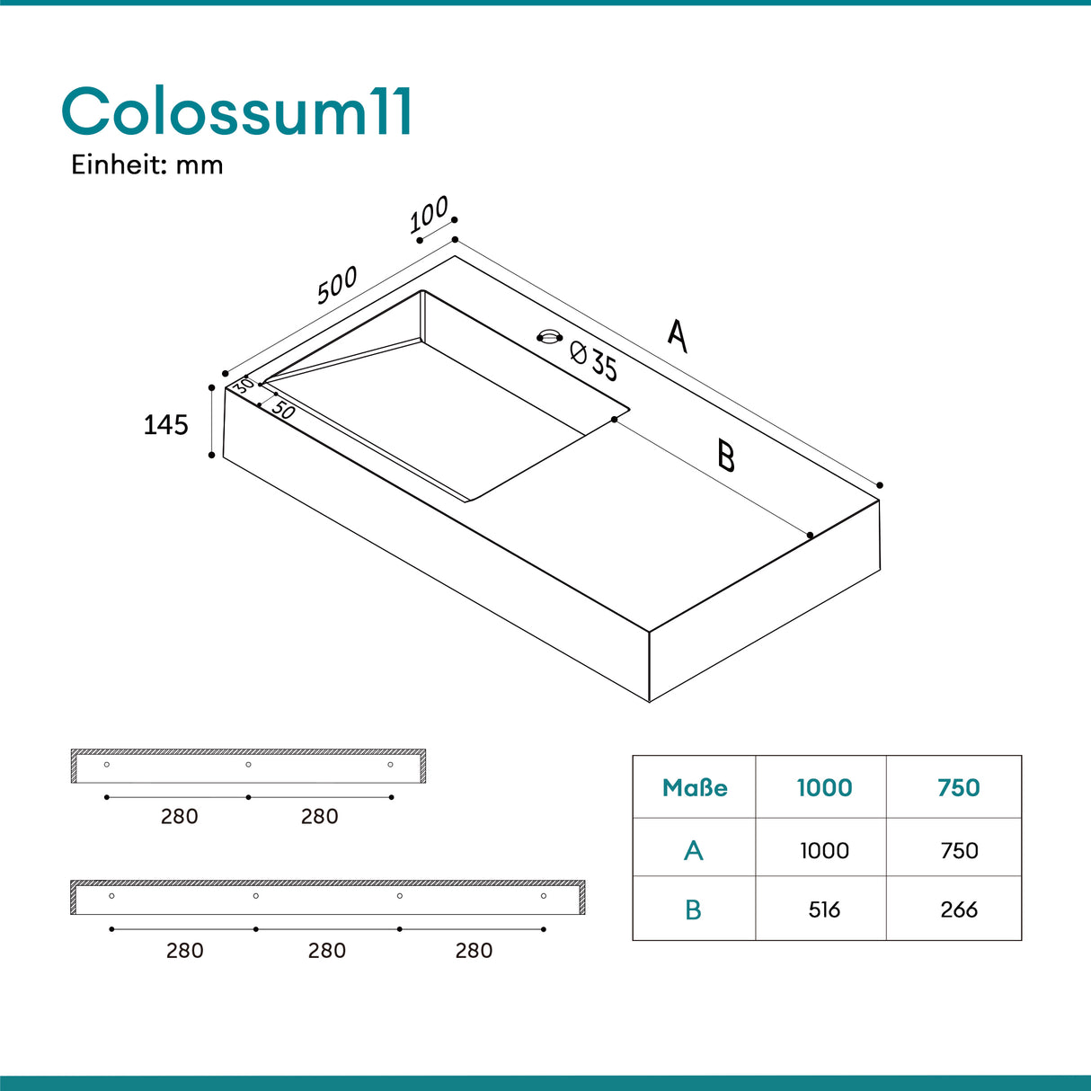 glasvilla Waschbecken Hängewaschbecken Aufsatzwaschbecken Mineralguss rechteckige Form Colossum11