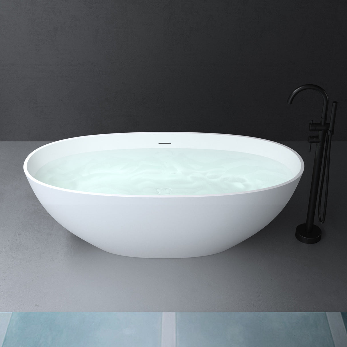 glasvilla Freistehende Badewanne Weiß matt Mineralguss Standbadewanne inkl. Nano-Versiegelung