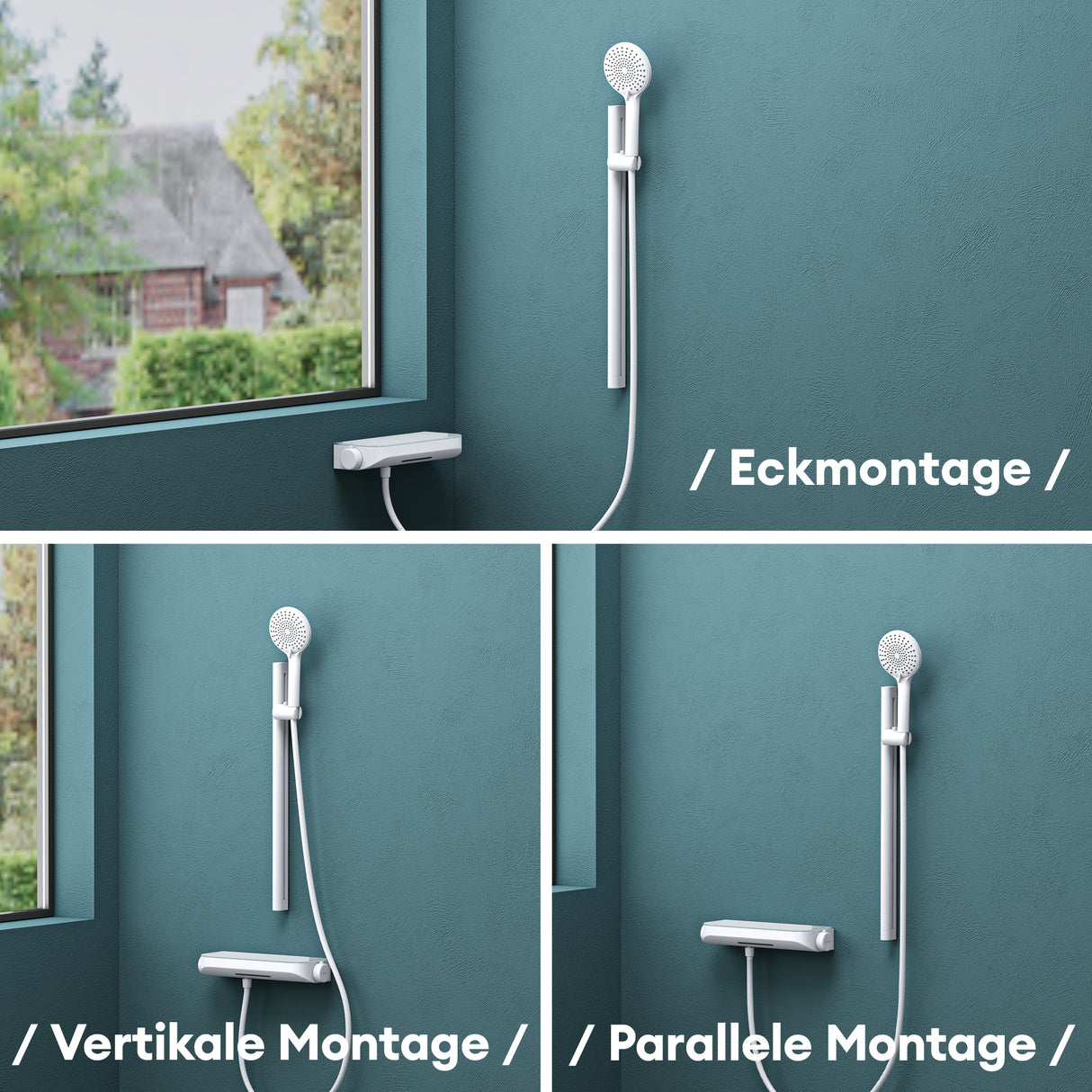 glasvilla Duschsystem mit Thermostat, Duscharmatur Komplettset mit Sicherheitsverriegelung, 3 Strahlarten höhenverstellbar Duschbrause mit Unterauslauf aus Messing Duschsystem9