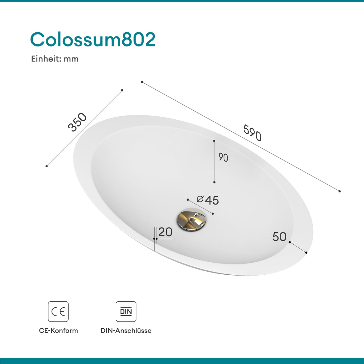 Vasque à poser Glasvilla, vasque, meuble-lavabo, vasque en fonte minérale Col802