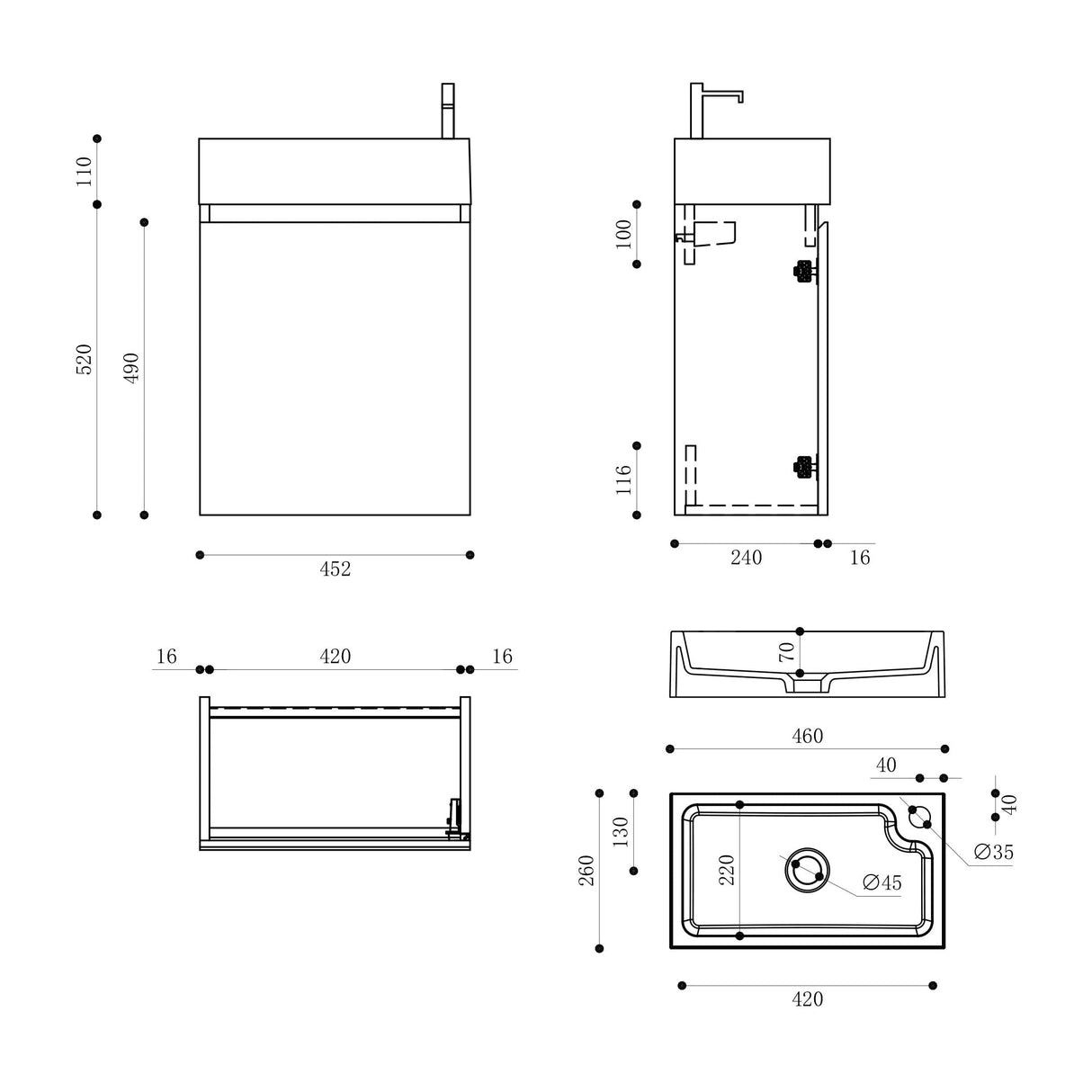 glasvilla Badmöbelset Badezimmermöbel bestehend aus Waschbecken Weiß und Waschbeckenunterschrank BTH: 46x26x63cm Pisa02