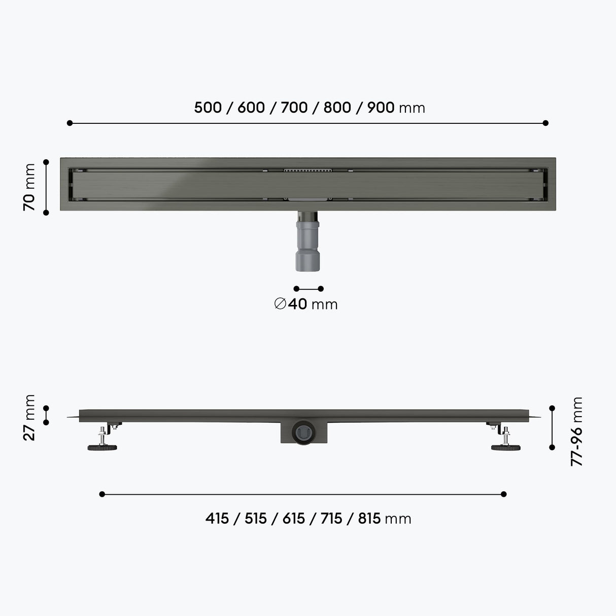 glasvilla Duschrinne Bodenablauf aus Edelstahl | Komplettset Ablaufrinne für Badezimmer | Befliesbar Wasserabfluss 35L/min | Haarsieb KE110