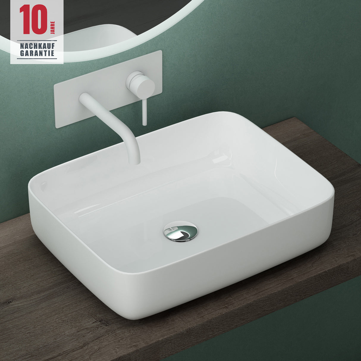 glasvilla Waschbecken Aufsatzwaschbecken Waschtisch aus Keramik in Weiß rechteckig mit Nano-Beschichtung/Lotus-Effekt Brüssel106