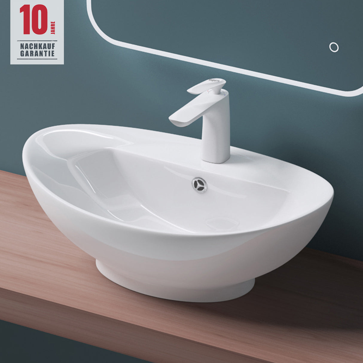 glasvilla Waschbecken Aufsatzwaschbecken,weiß Brüssel302 aus Keramik,mit Nano-Beschichtung