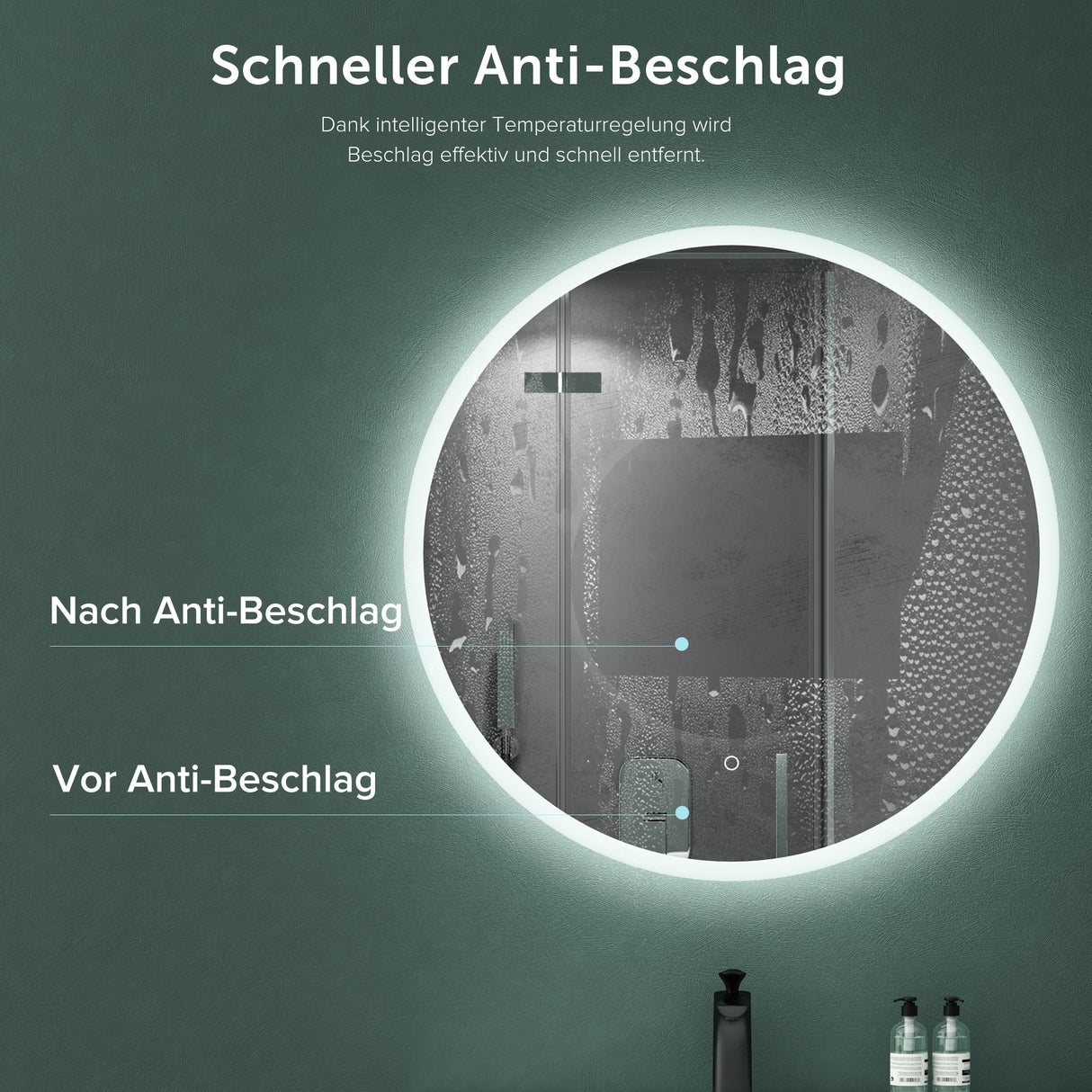 glasvilla Wandspiegel Badezimmer Spiegel LED runder Lichtspiepgel LED Bad-Spiegel mit Touchschalter, Antibeschlag durch Antifog-Schicht LED-Spiegel 05