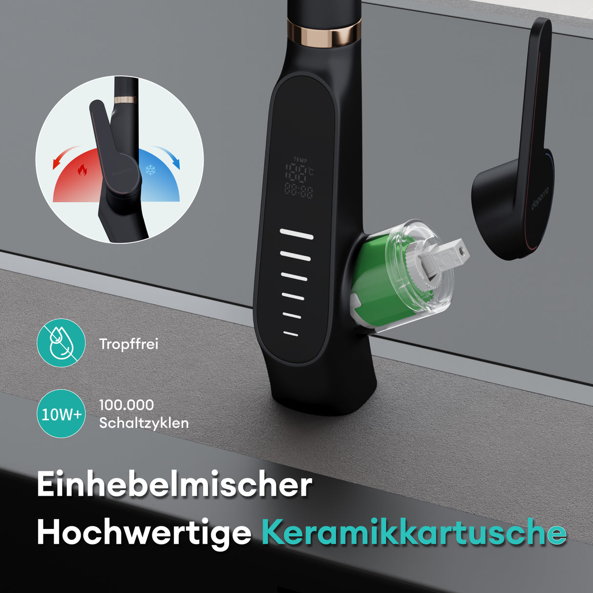 glasvilla Wasserhahn Küche Küchenamatur ausziehbar 360° drehbar 3 Wasserstrahl-Modi LED-Digitalanzeige Küchenwasserhahn Spültischarmatur MS-8085