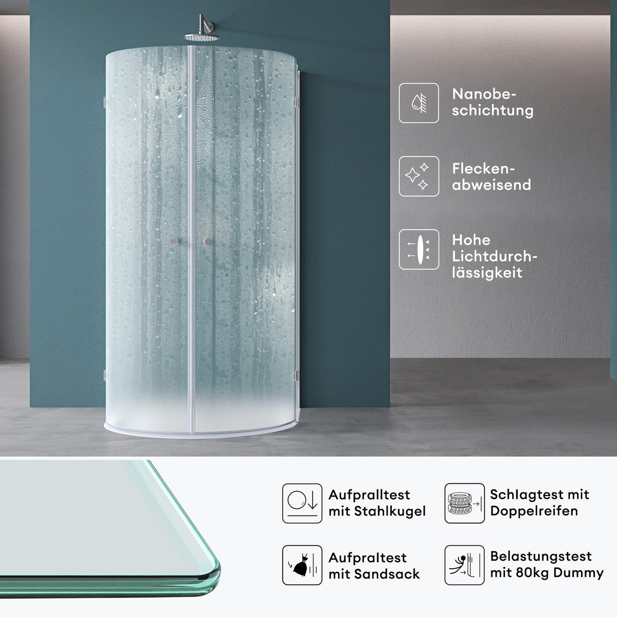 glasvilla Duschkabine U Form Dusche halbkreis 6mm ESG-Sicherheitsglas mit Easy-Clean Nano-Beschichtung Ravenna03