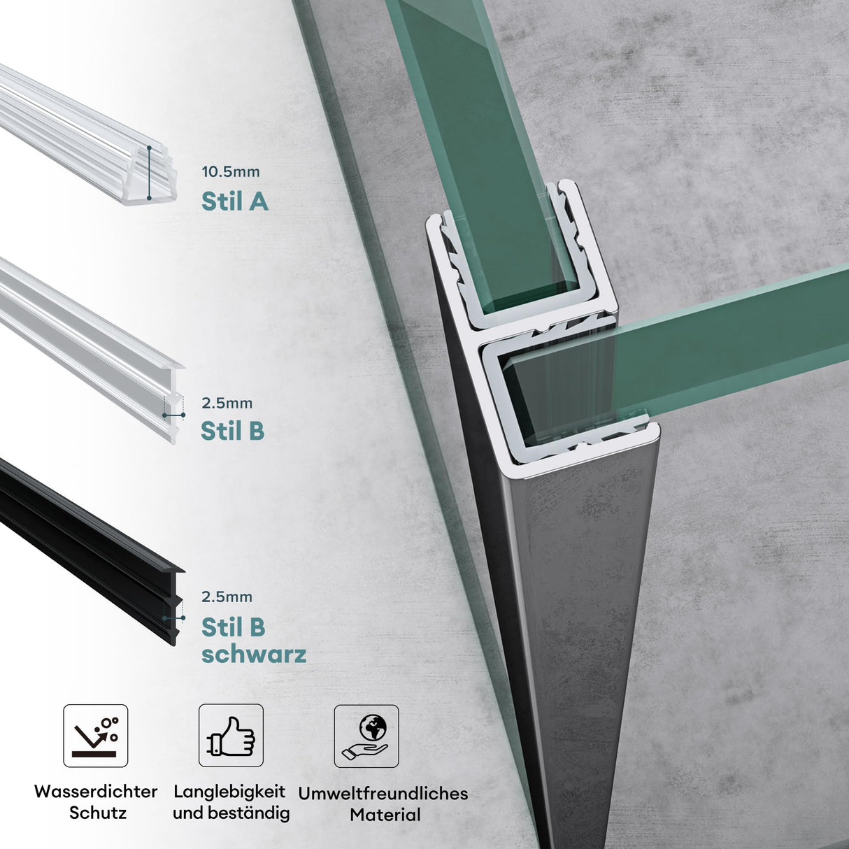 glasvilla Duschdichtung Dichtung Dusche Glastür für 6mm - 10mm Glasstärke Ersatzdichtung Duschwand Wanddichtung