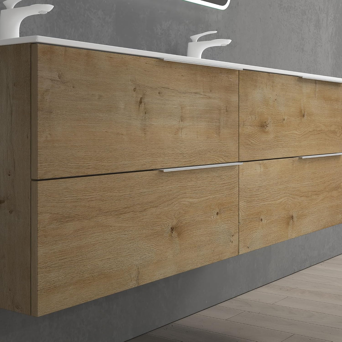 glasvilla Waschbeckenunterschrank 4 Schubladen Kerneiche mit Doppelwaschbecken BTH: 144x48x52cm Vanessa