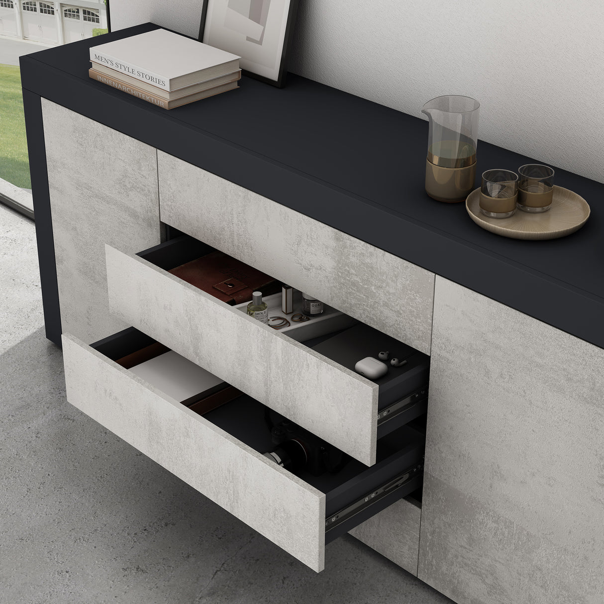 glasvilla Sideboard Aufbewahrungsschrank BTH: 167x36x70 cm mit 2 Schränken und 4 Schubladen Kommode Mehrzweckschrank Möbel Schrank03